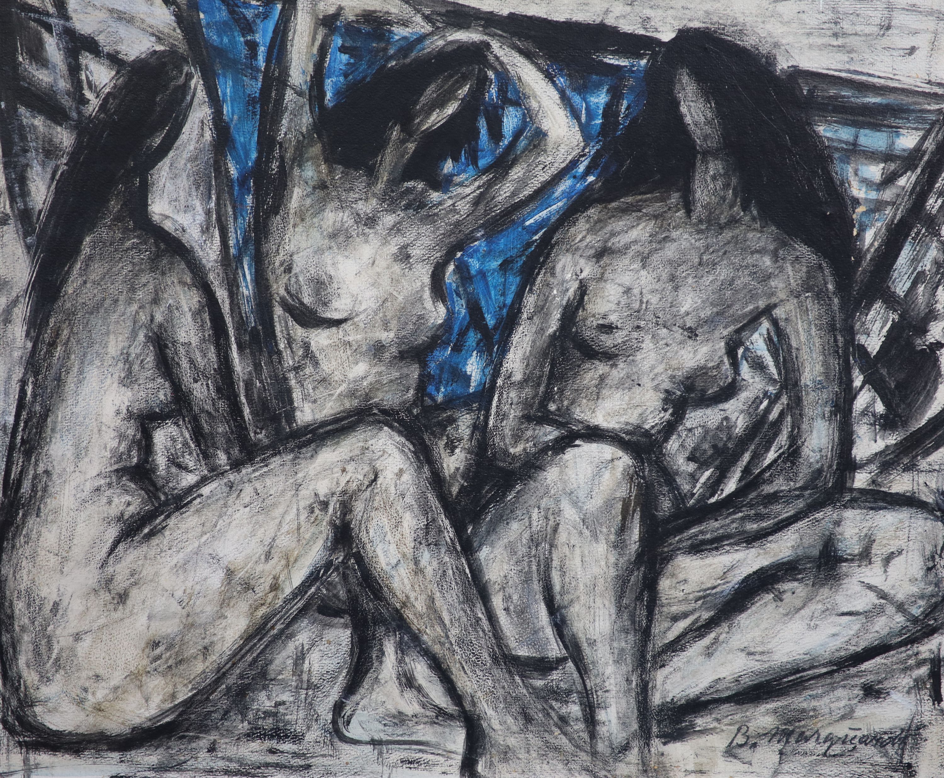 Bruno Marquardt (German, 1878-1916), Study of three seated nudes, oil on board, 57 x 69.5cm